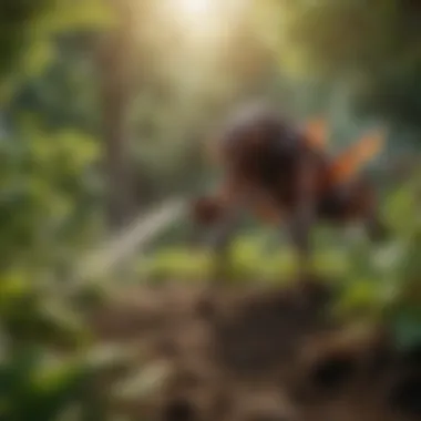Applying Demon Insecticide in the Garden Application of Demon insecticide in a garden setting, targeting pest-infested plants