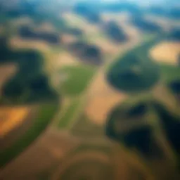 Aerial view of diverse landscapes highlighting various land types