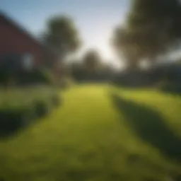 A level yard with lush green grass and clear blue skies