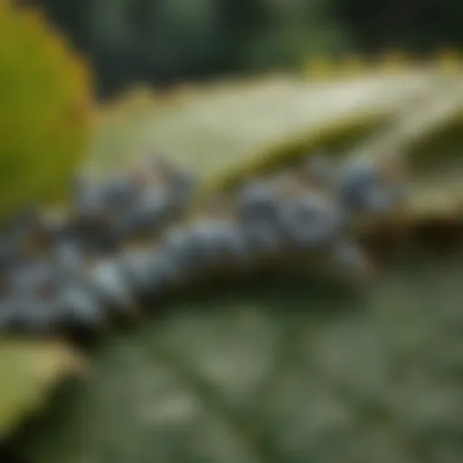 Close-up of scale insects on a plant leaf