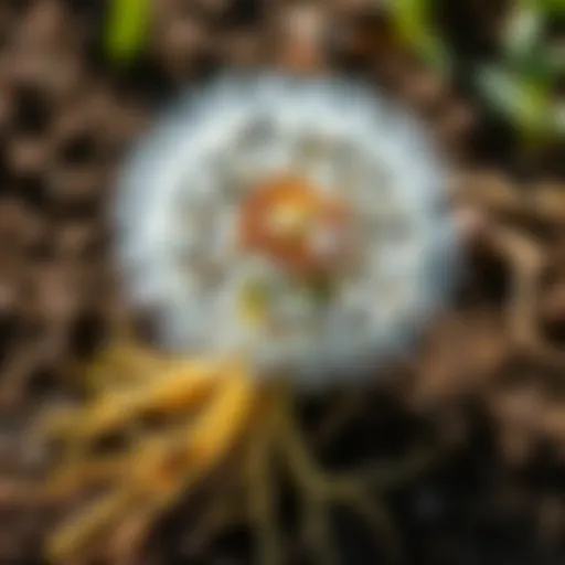 Close-up of dandelion roots in soil