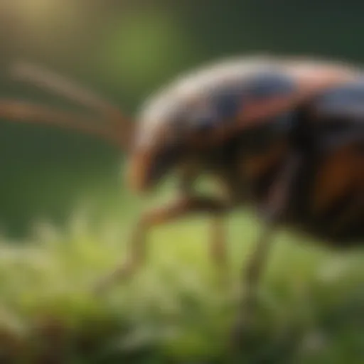 Close-up of chinch bug on grass blades