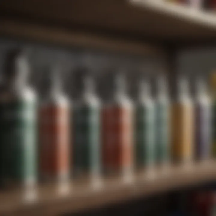 Chemical pest control products lined up on a shelf