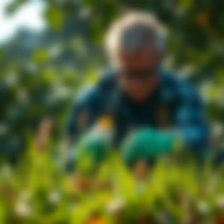 Applying natural pesticide treatment on grass