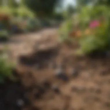 Signs of Mole Activity in a Garden A picturesque garden showing signs of mole activity with raised soil mounds