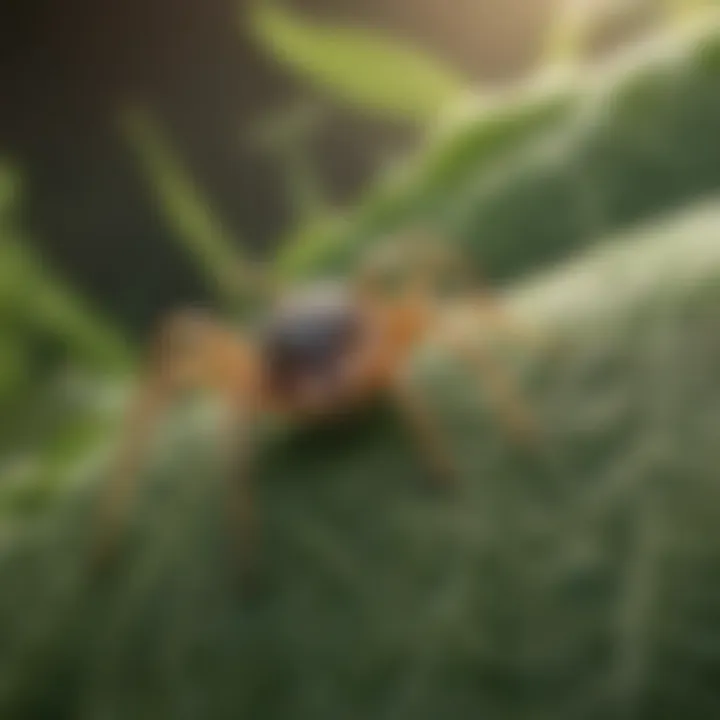 Close-up view of spider mites on a leaf