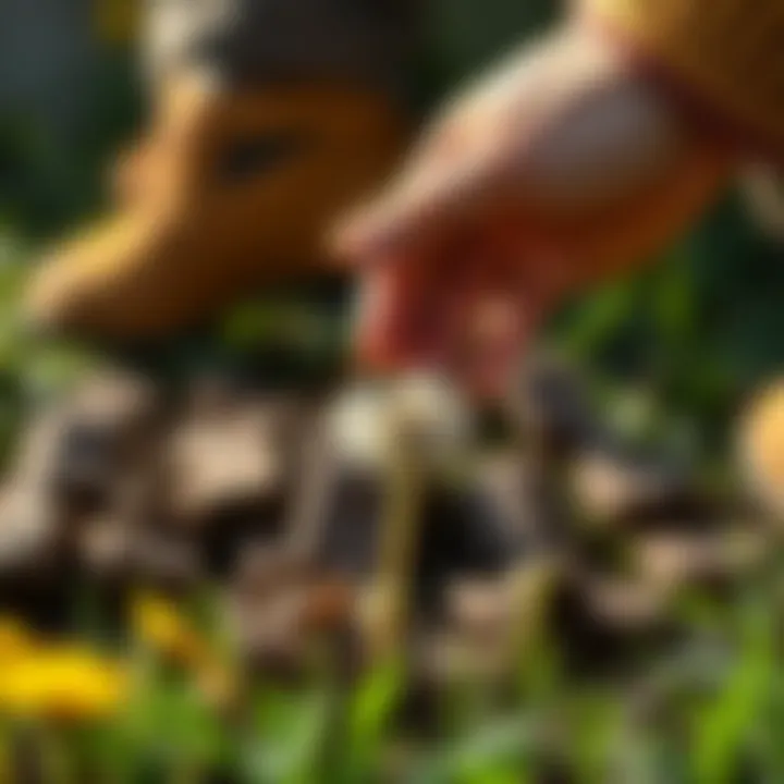 Manual removal technique showcasing dandelion extraction