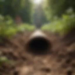 Detailed view of mole tunnels in garden soil
