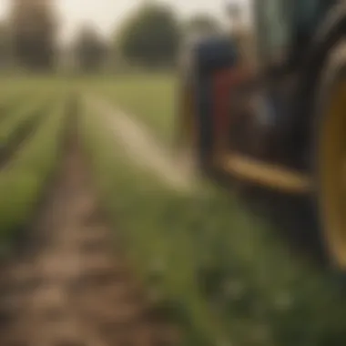 Close-up of herbicide application on oat crops