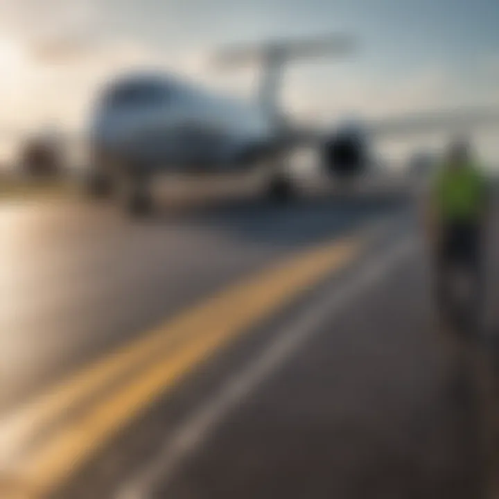 Ground crew managing aircraft at the runway