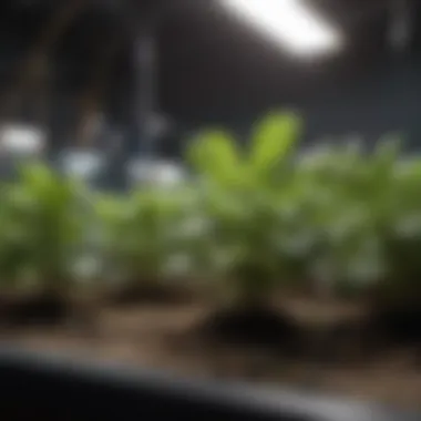 Basil Thriving Under Grow Lights Close-up of basil thriving under grow lights