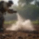 Close-up of a mold bomb fogger in action, releasing fog.