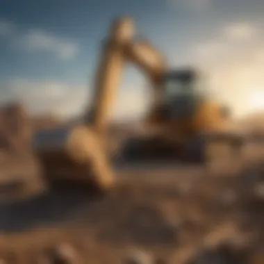 Excavator equipped with a rock grinder attachment working on a construction site.