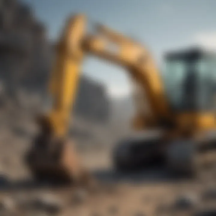 Mechanic performing maintenance on an excavator rock grinder attachment.