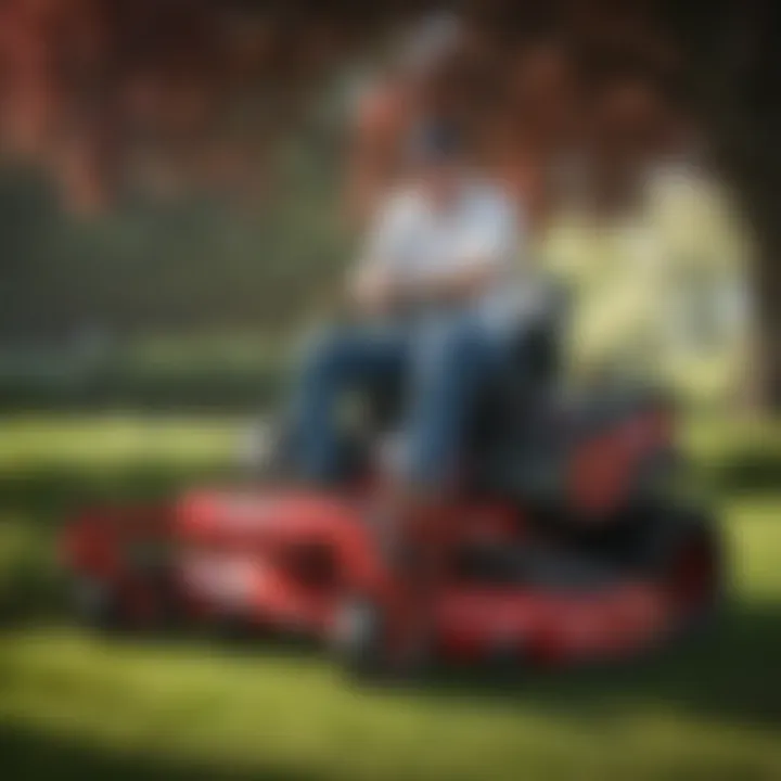 Technician performing maintenance on an Exmark mower