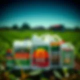 Illustration of various 2,4-D herbicide brands showcasing their packaging designs.