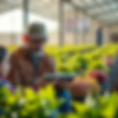 Farmers analyzing data from AG photographic techniques on tablets