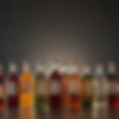 Varieties of vinegar displayed in glass bottles