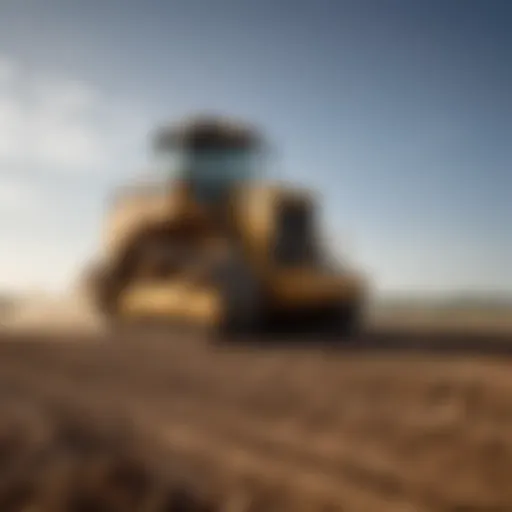 A powerful dozer engaged in land leveling in a vast field