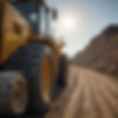 Close-up of a dozer's tracks navigating rough terrain