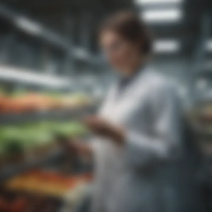 A food safety inspector conducting an assessment in a production facility