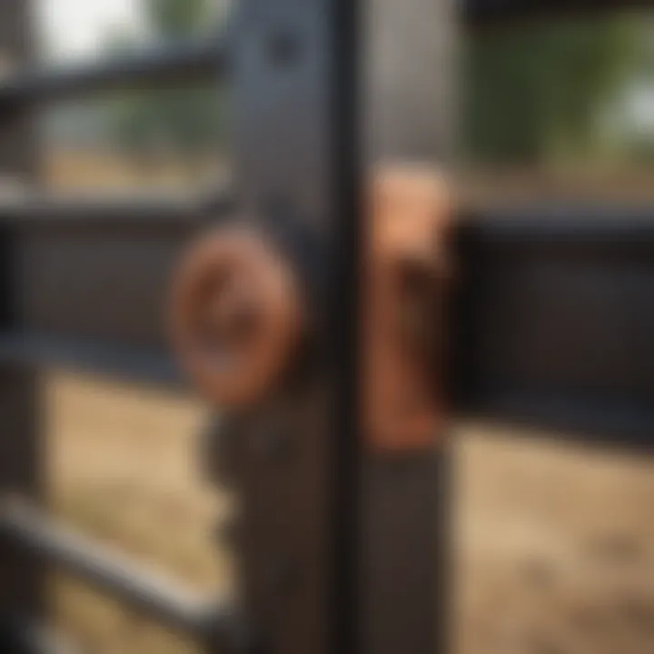 Close-up of a cattle gate latch mechanism showcasing quality design