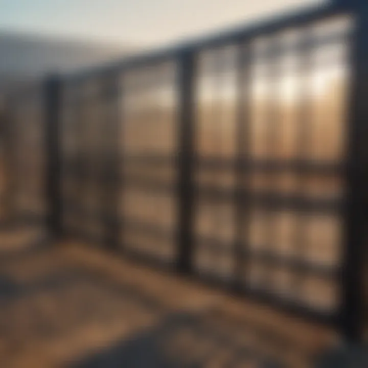 Multiple types of cattle gates displayed in a local supplier's yard