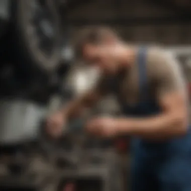 A diesel mechanic diagnosing a vehicle's issue