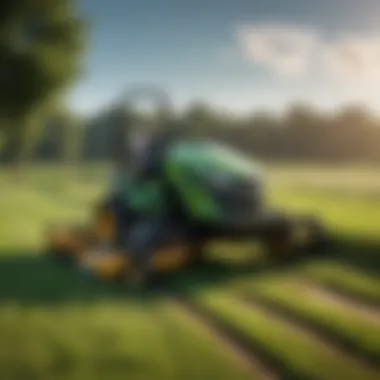 A diesel zero turn mower in action on a lush green field