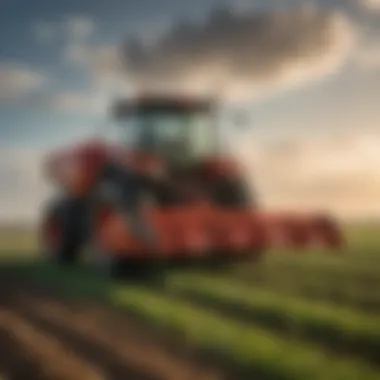 Close-up of a drop spreader in use in an agricultural field