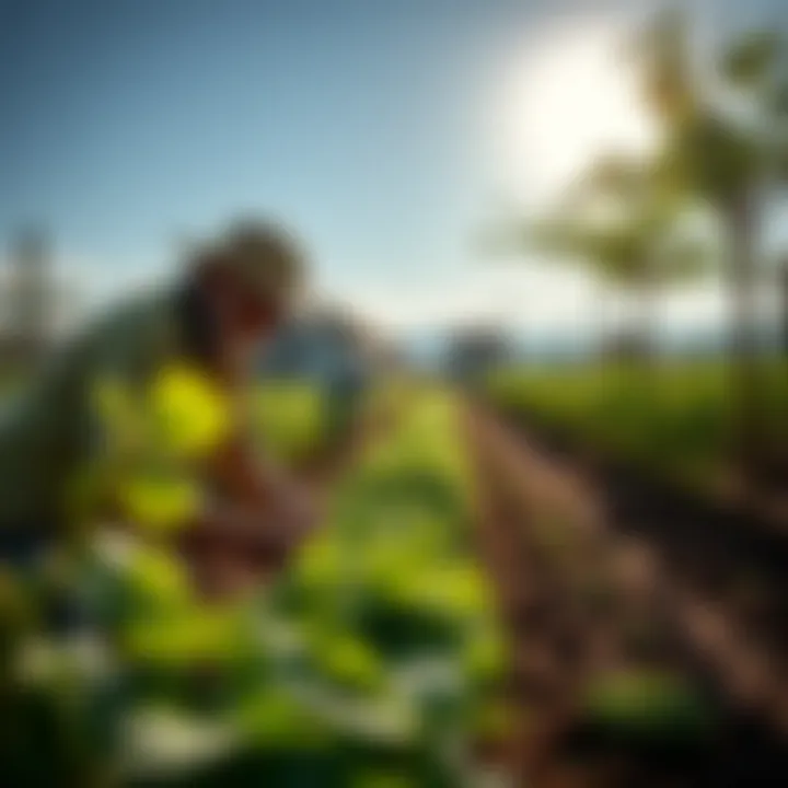 Cultivation at a Local Pittsburgh Farm A scenic view of a local Pittsburgh farm with workers engaged in cultivation