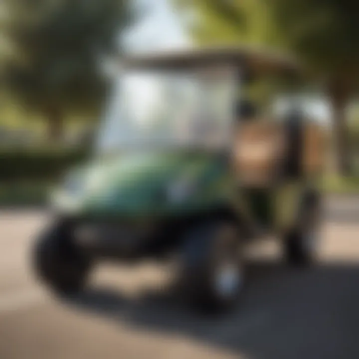 Close-up of a golf cart showcasing eco-friendly features