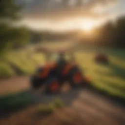 An array of Kubota tractors displayed in a scenic Arkansas landscape