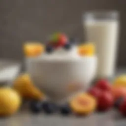A close-up of a creamy bowl of Lactaid yogurt adorned with fresh fruits.
