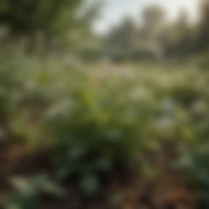 Ecosystem showing biodiversity with lambsquarters among other plants