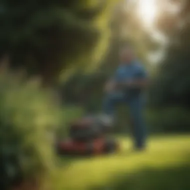 An expert examining a lawn and discussing care strategies