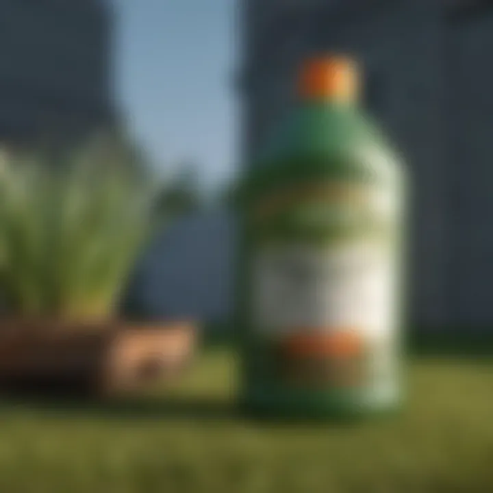 A close-up view of a lawn care product label highlighting ingredients and benefits