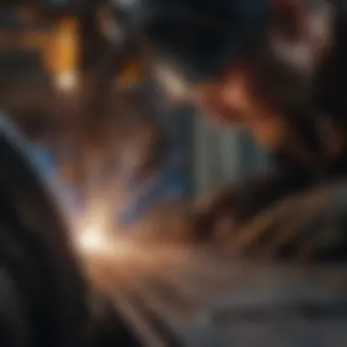 Close-up of a welder working on agricultural machinery