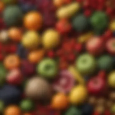 Nutritional Diversity of Fruits and Vegetables A vibrant assortment of fruits and vegetables showcasing their nutritional diversity.