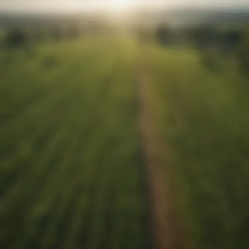 Aerial view of lush green farmland under a bright sky