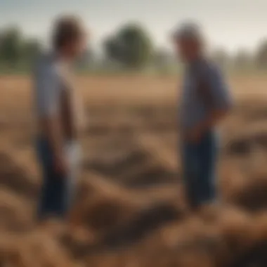 Farmers Negotiating Agreements Farmers discussing land leasing agreements in a field