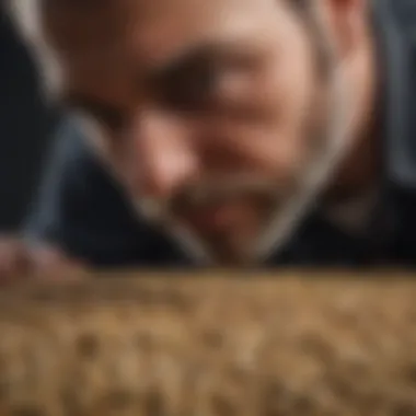 Close-up of a farmer examining organic feed for dairy cattle.