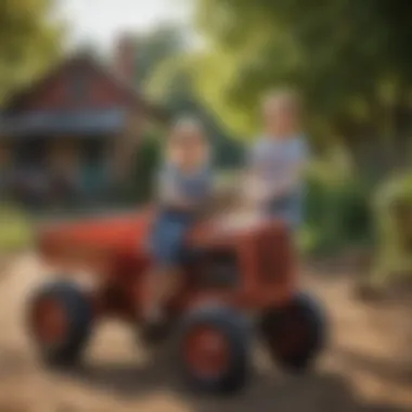 Children joyfully playing with a pedal tractor wagon