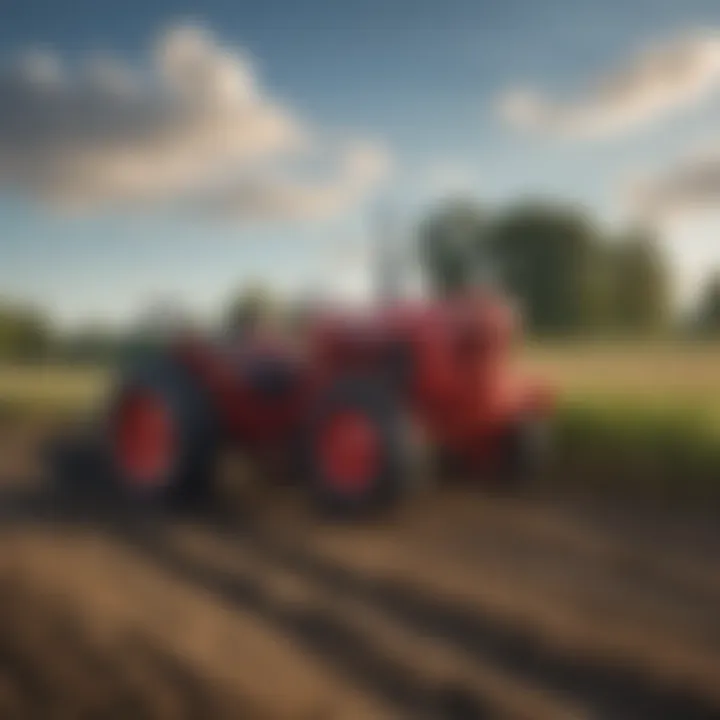 Rural King implements lined up in a field