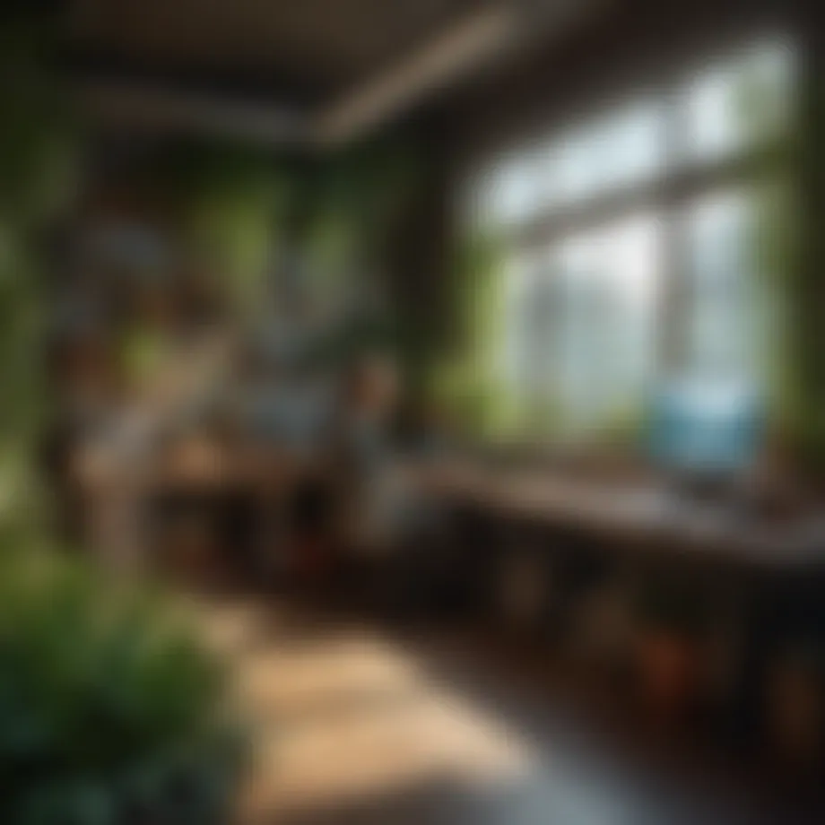 Remote work environment with plants and technology