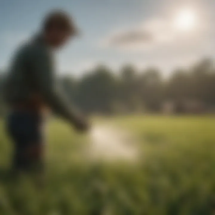 An agricultural professional applying insecticide concentrates in a field