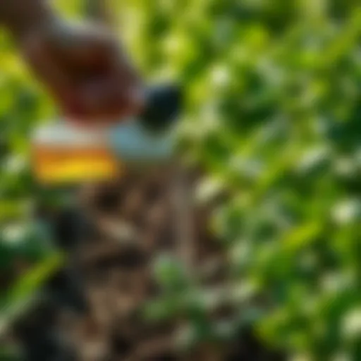 Nutrient solution being applied to plants