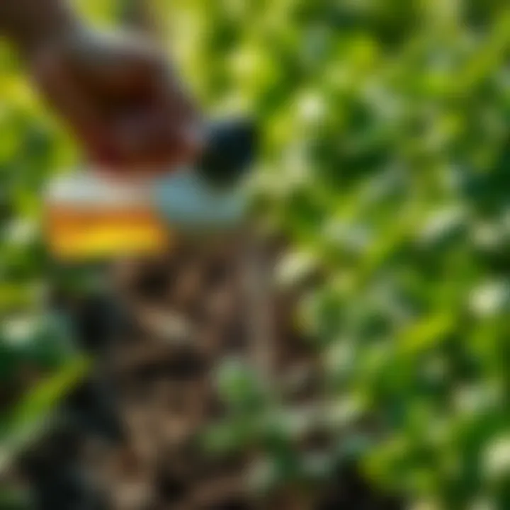 Nutrient solution being applied to plants
