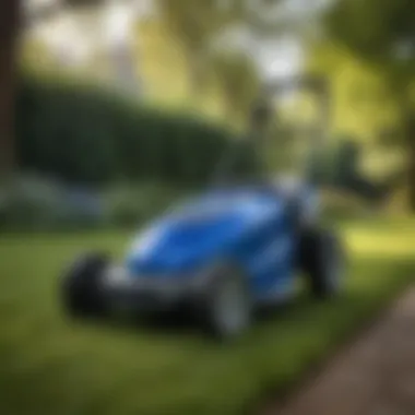 Innovative blue electric lawn mower showcasing its sleek design