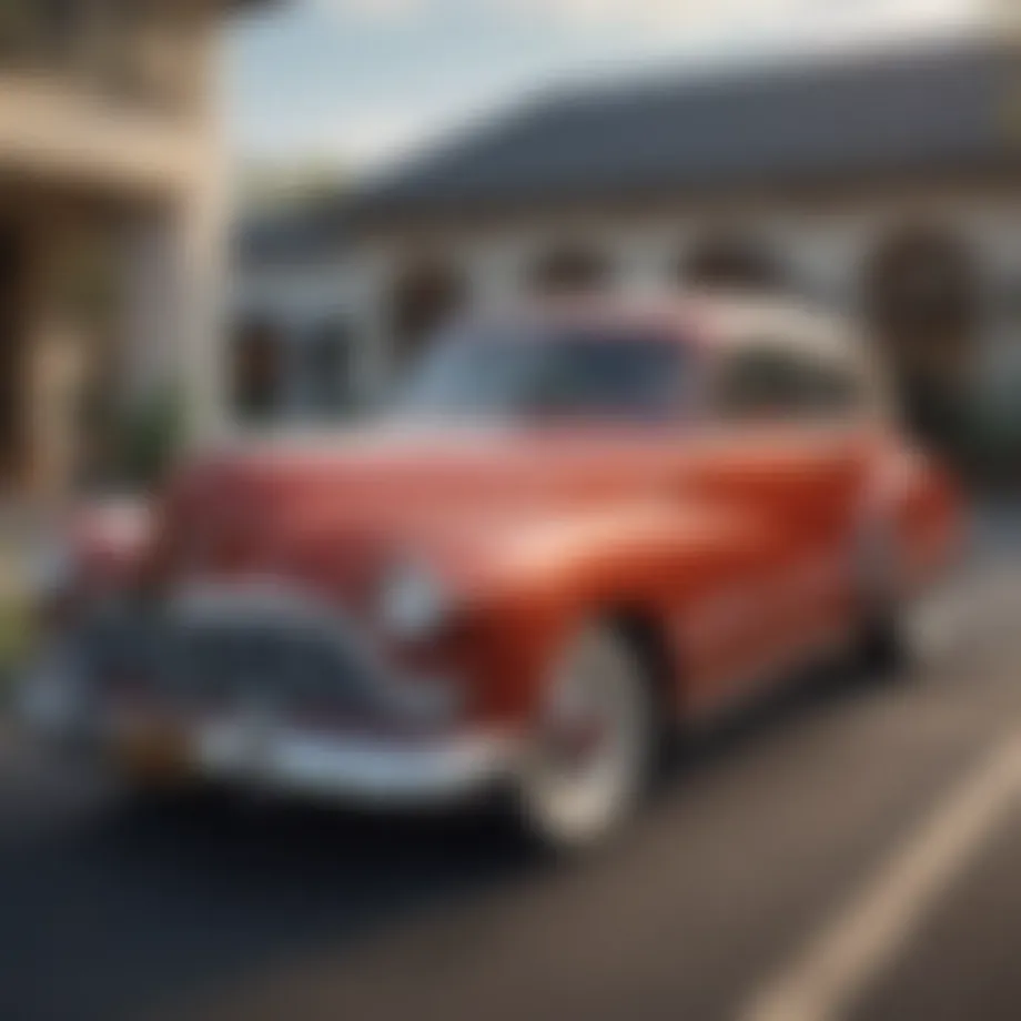 Detailed view of the Delavan Cadillac showcasing its vintage design and craftsmanship.